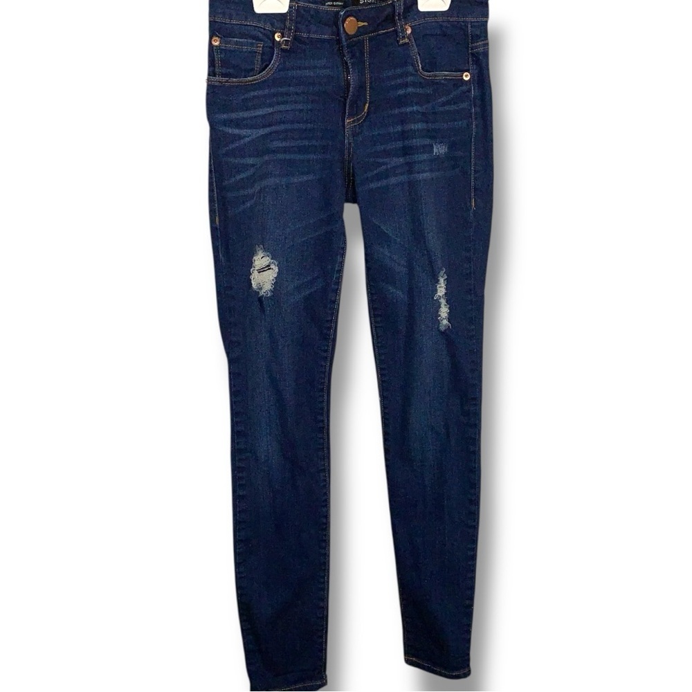 Size 1 STS Blue Dark Blue Denim Jeans Skinny Distressed Stretch Juniors